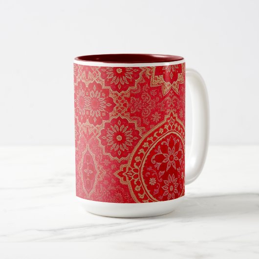 ORIENTAL Red Golden Pattern - Mok, Beker Tweekleurige Koffiemok (Voorkant rechts)