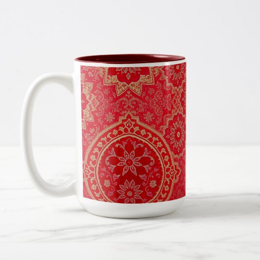 ORIENTAL Red Golden Pattern - Mok, Beker Tweekleurige Koffiemok (Links)