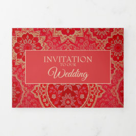ORIENTAL Red Golden Pattern - Uitnodiging Kaart