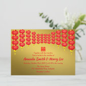 Oriental Red Lantern Xi Chinese Wedding Invitation Kaart (Staand voorkant)
