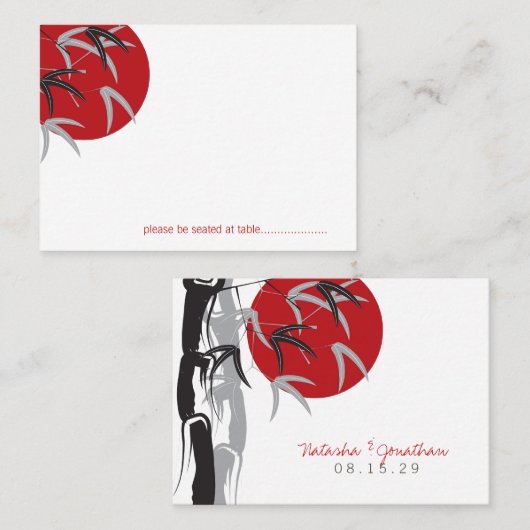Oriental Red Sunrise Zen Bamboo Tree Asian Wedding Plaatskaartje (Voorkant / Achterkant)