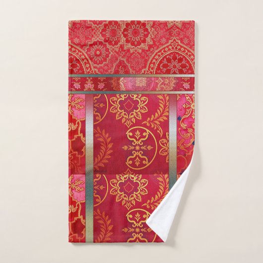 ORIENTAL rood gouden patroon - badhanddoek set Bad Handdoek (Handdoek)