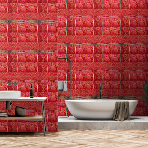 ORIENTAL Rood Gouden Patroon - Behang