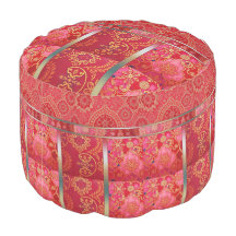 ORIENTAL Rood Gouden Patroon - Pouf, Kussen