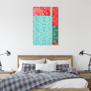 ORIENTAL rood turquoise patroon - gewikkeld canvas Afdruk