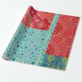 ORIENTAL rood turquoise patroon - inpakpapier (Uitgerold)