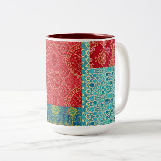 ORIENTAL rood turquoise patroon - Mok, Cup Tweekleurige Koffiemok (Voorkant rechts)