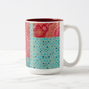 ORIENTAL rood turquoise patroon - Mok, Cup Tweekleurige Koffiemok