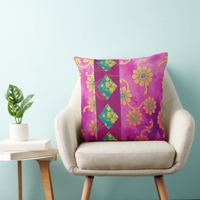 ORIENTAL Rose Turquoise Floral - Coussin (Chaise)