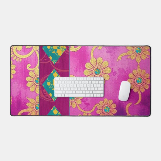 ORIENTAL Roze Turquoise - Deskmat, Muismat Bureaumat (Keyboard & Muis)