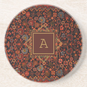  Oriental Rug Monogram Red Burgundy Gold Zandsteen Onderzetter