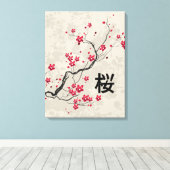 Oriental Style Sakura Cherry Blossom Art Canvas Afdruk (Insitu (Houten vloer))
