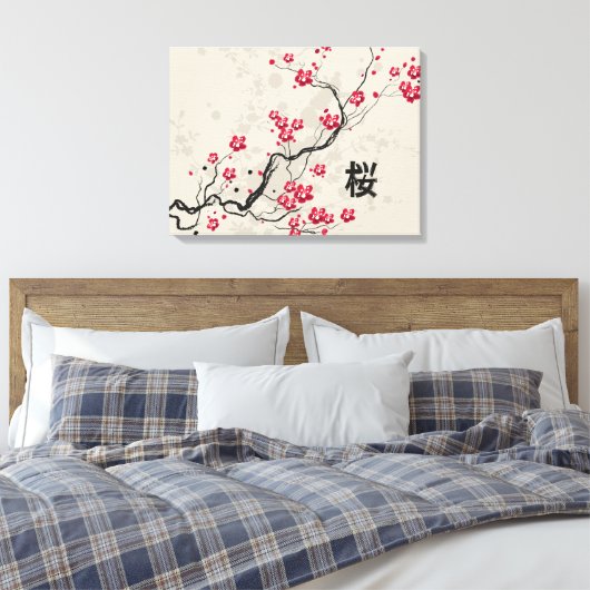 Oriental Style Sakura Cherry Blossom Art Canvas Afdruk (Insitu (Slaapkamer))