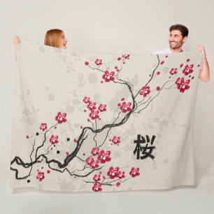 Oriental Style Sakura Cherry Blossom Art Fleece Deken