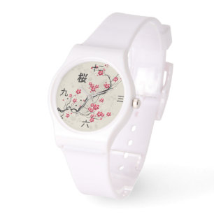 Oriental Style Sakura Cherry Blossom Art Horloge