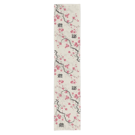 Oriental Style Sakura Cherry Blossom Art Korte Tafelloper (Voorkant)
