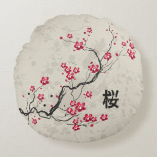 Oriental Style Sakura Cherry Blossom Art Rond Kussen