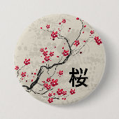 Oriental Style Sakura Cherry Blossom Art Ronde Button 7,6 Cm (Voorkant)