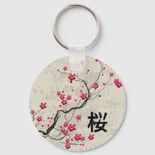 Oriental Style Sakura Cherry Blossom Art Sleutelhanger