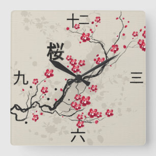 Oriental Style Sakura Cherry Blossom Art Vierkante Klok