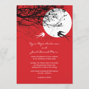 Oriental Swallows Moonlight Asian Wedding Invite Kaart