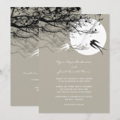 Oriental Swallows Moonlight Asian Wedding Invite Kaart (Voorkant / Achterkant)