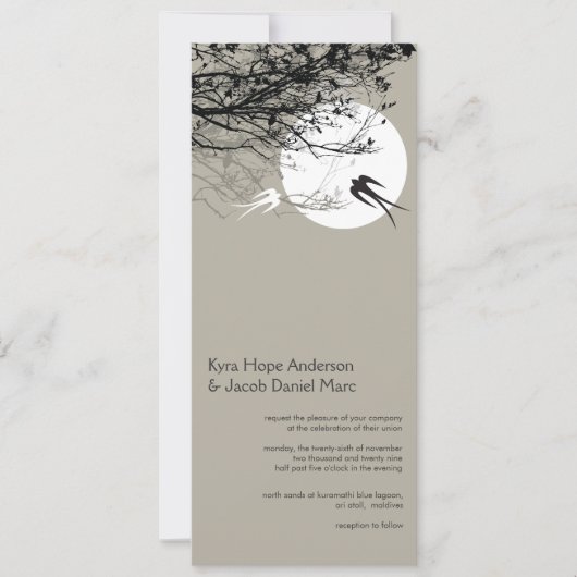 Oriental Swallows Moonlight Asian Wedding Invite Kaart (Voorkant)