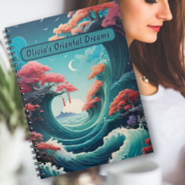 Oriental Turquoise Waves Cherry Blossoms Notitiebo Notitieboek