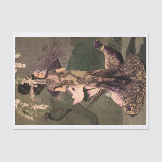 Oriental Woman Pheasant Peony Portrait Tissuepapier (Voorkant)