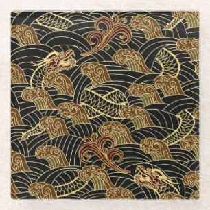 Oriental Zee Dragon Pattern Glazen Onderzetter