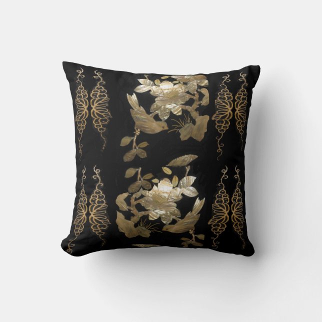 Orientale flairvogels op goudlef-Pillow Kussen (Voorkant)