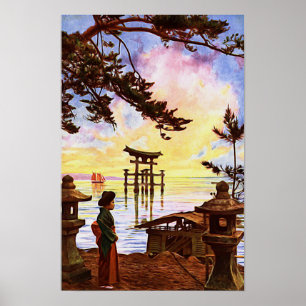 Orientale Japanse schilderijen in water Poster
