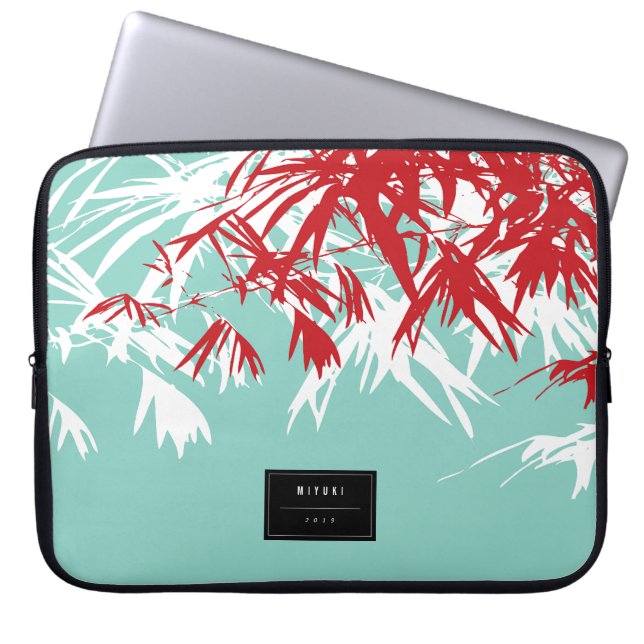 Orientale stijlvolle afbeelding Modern Zen Red Bam Laptop Sleeve (Voorkant)