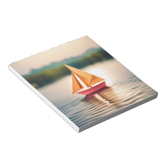 Origami Art - Serenity Sails: Een rustige boottoch Notitieblok (Schuin)