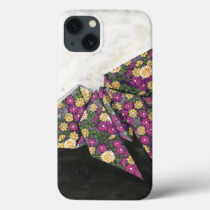 Origami Butterfly over Floral Paper iPhone 13 Hoesje