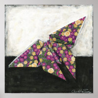 Origami Butterfly over Floral Paper