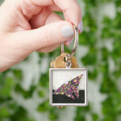 Origami Butterfly over Floral Paper Sleutelhanger (Hand)