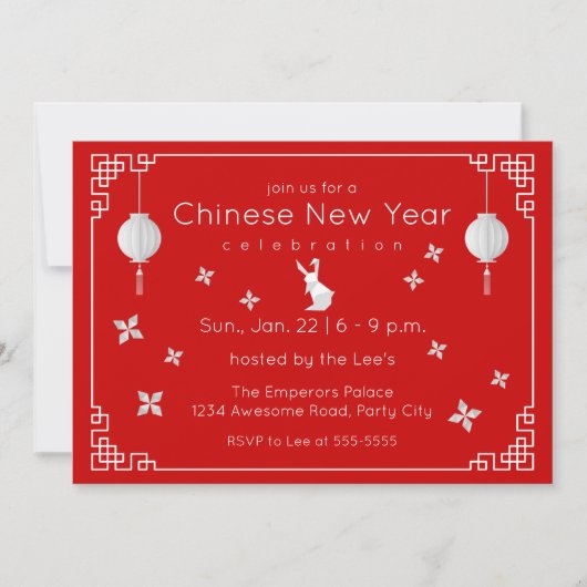 Origami chinois, invitation rouge (Devant)