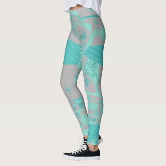 Origami Chintz (L) Dusty Blauw Grijs Leggings (Links)
