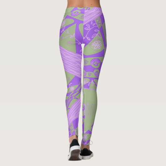 Origami Chintz (L) Dusty Green Purple Leggings (Dos)
