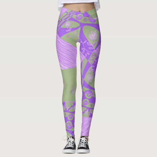 Origami Chintz (L) Dusty Green Purple Leggings (Devant)