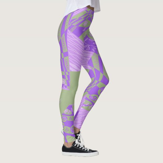 Origami Chintz (L) Dusty Green Purple Leggings (Droite)