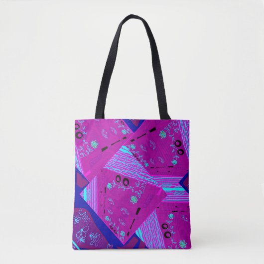 Origami Chintz (L) Fuchsia Turquoise Blauw Magenta Draagtas (Voorkant)