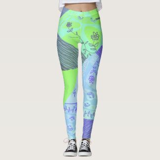 Origami Chintz (L) Groen Blauw Afstudeerder Leggings
