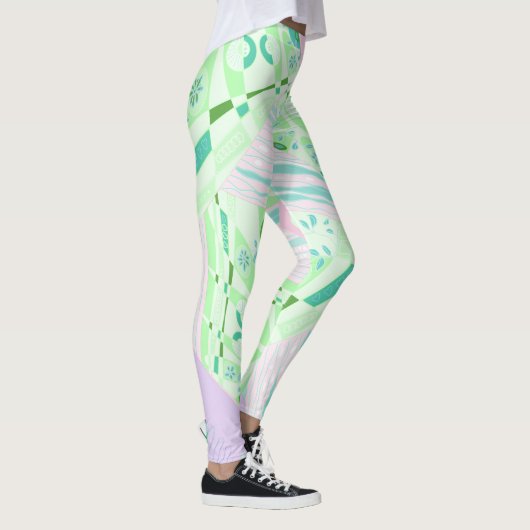 Origami Chintz (L) Groen Blauwgroen Roze Lila Leggings (Rechts)