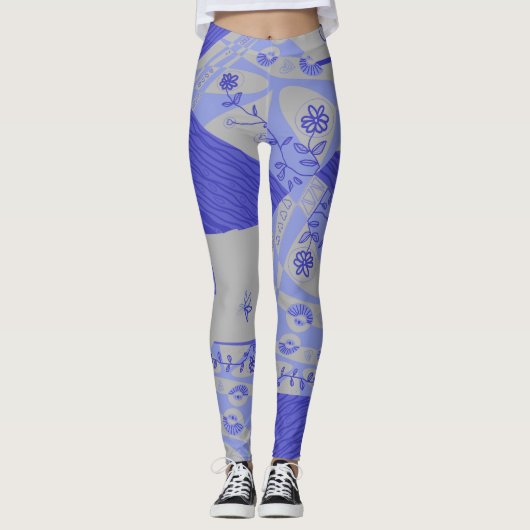 Origami Chintz (L) Indigogrijs Leggings (Voorkant)