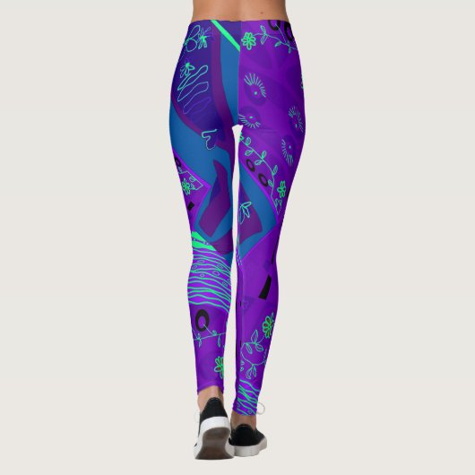 Origami Chintz (L) Paarse groen blauw Leggings (Achterkant)