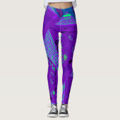 Origami Chintz (L) Paarse groen blauw Leggings (Voorkant)