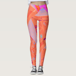 Origami Chintz (L) Sinaasappel Lila magenta Leggings
