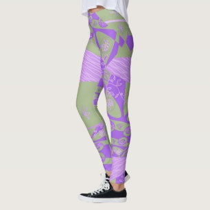 Origami Chintz (L) Stoffige Groene Paarse Leggings